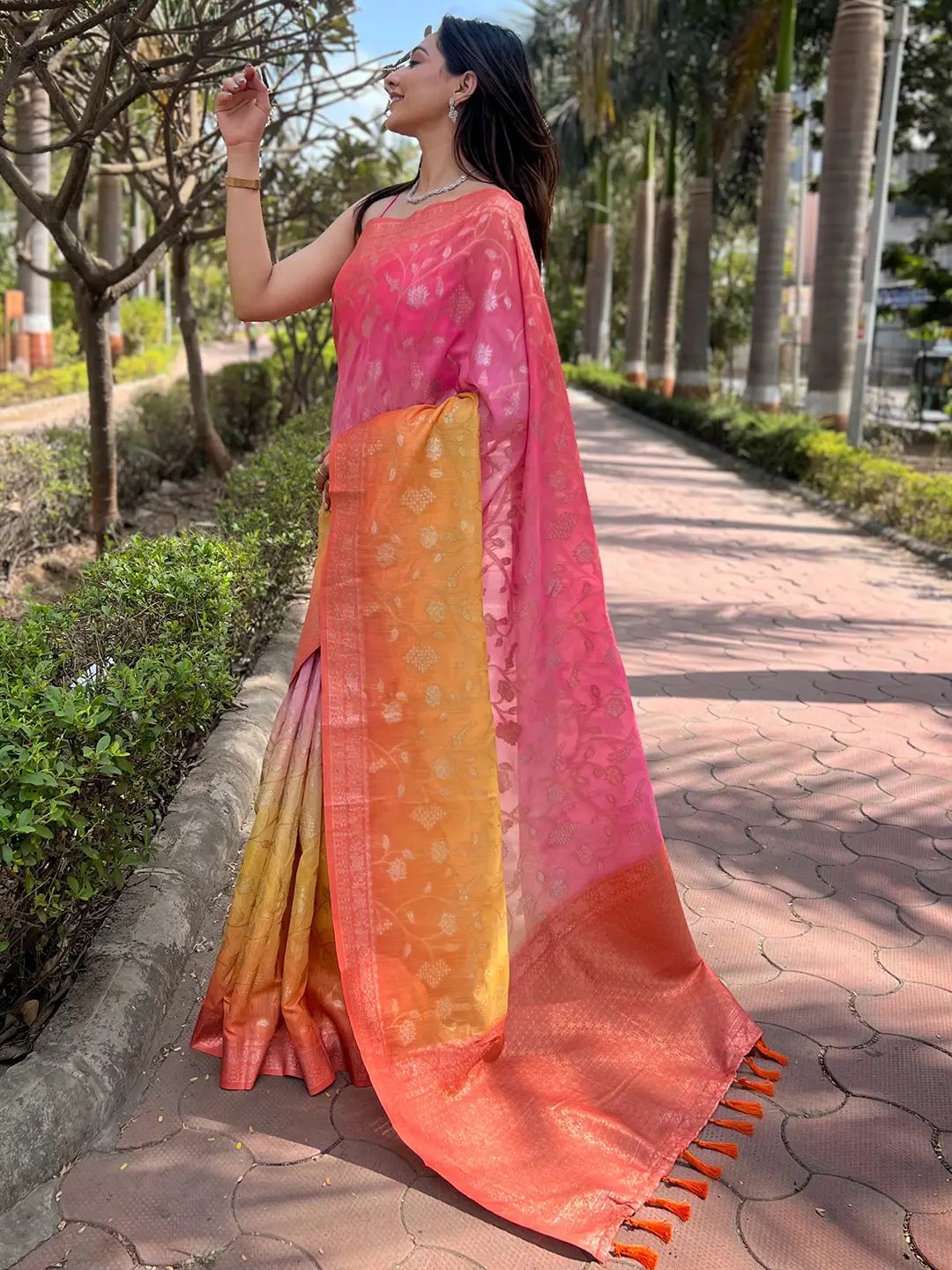 Traditional Soft Slub Silk With Pure Zari And Lakhnavi Badla Weaving