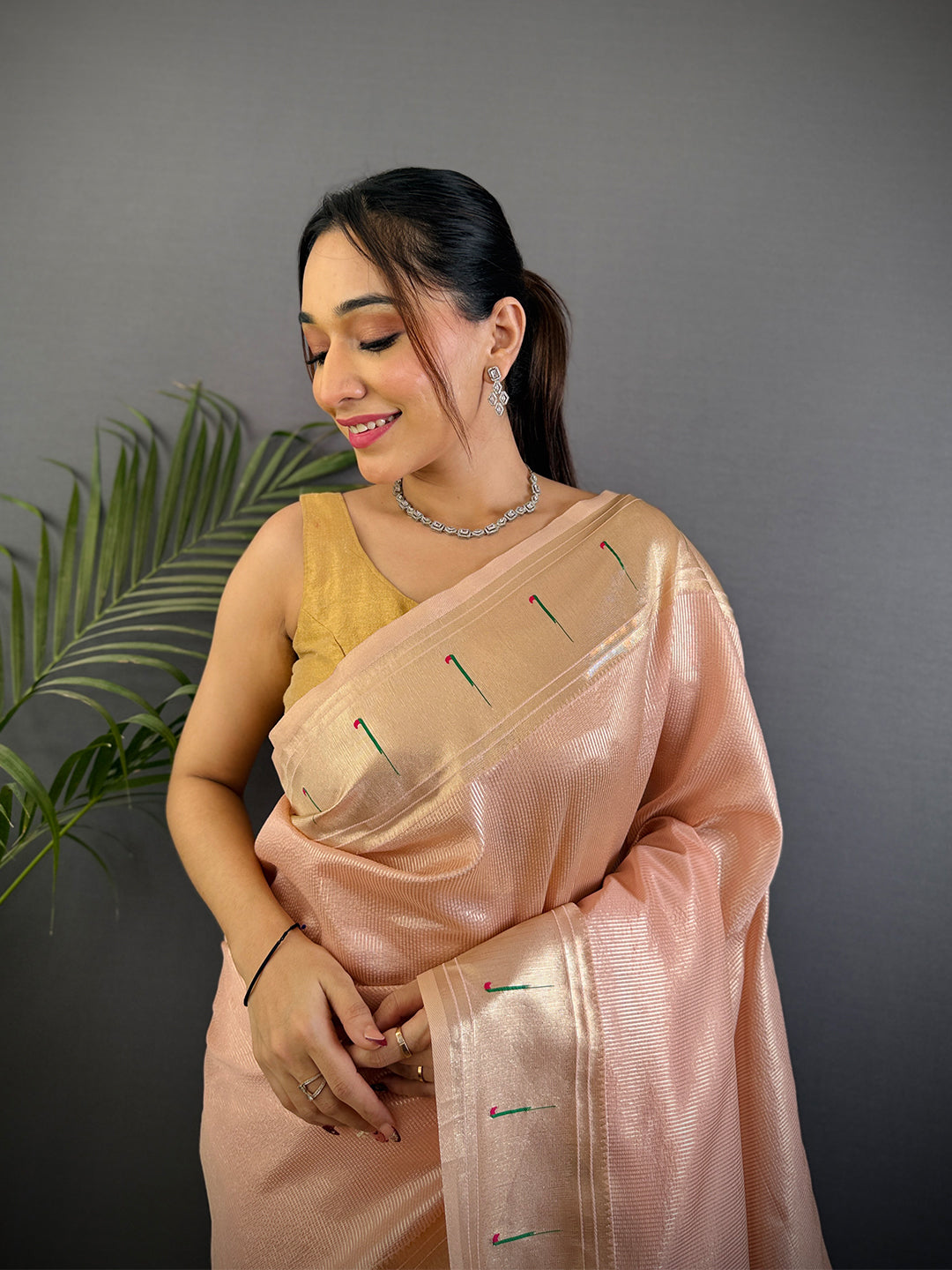Pink Soft Zari Tissue Paithani Saree