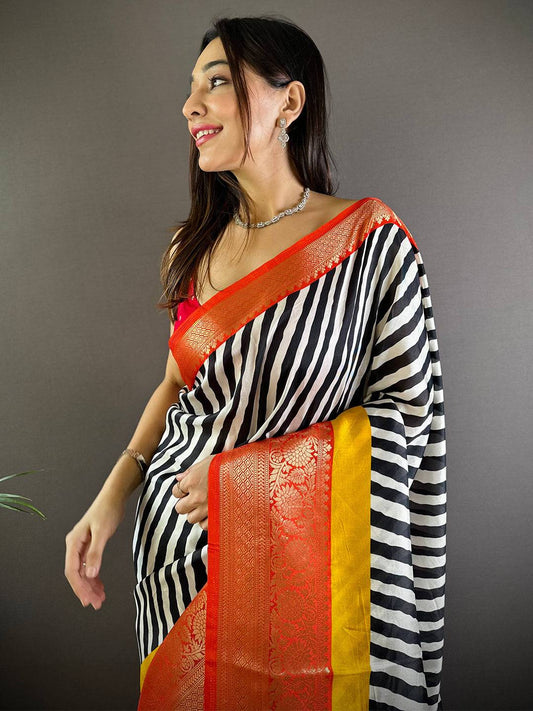 Heritage Glow Striped Zari Saree by My Store
