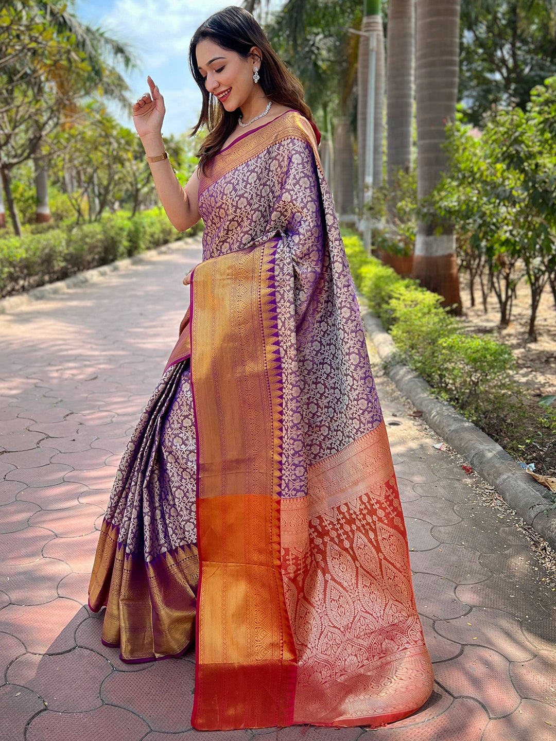 Wine Colour One Gram Gold Tissue Saree With Jacquard Woven Work