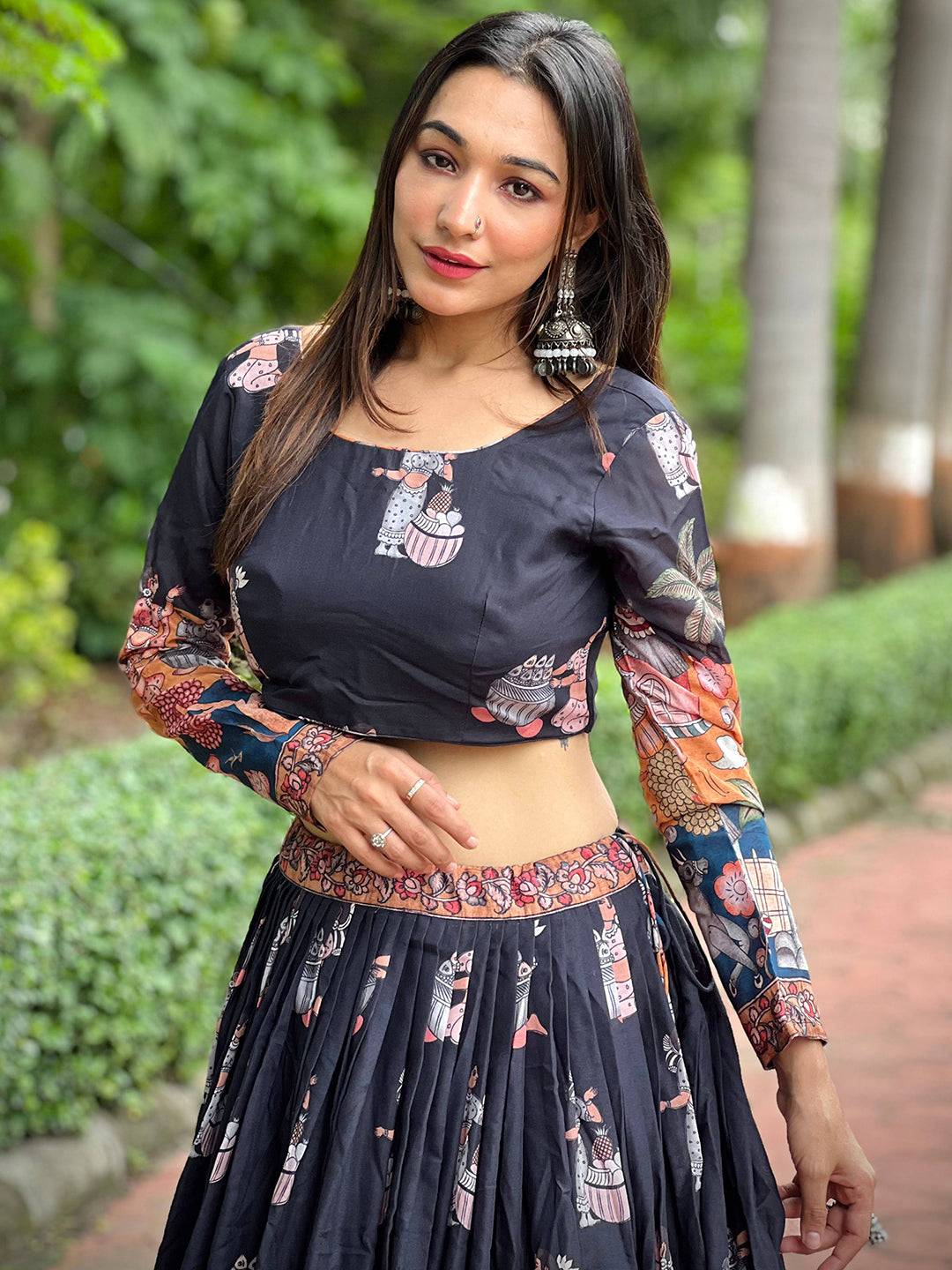 Raven Black Kalamkari Lehenga Set by My Store