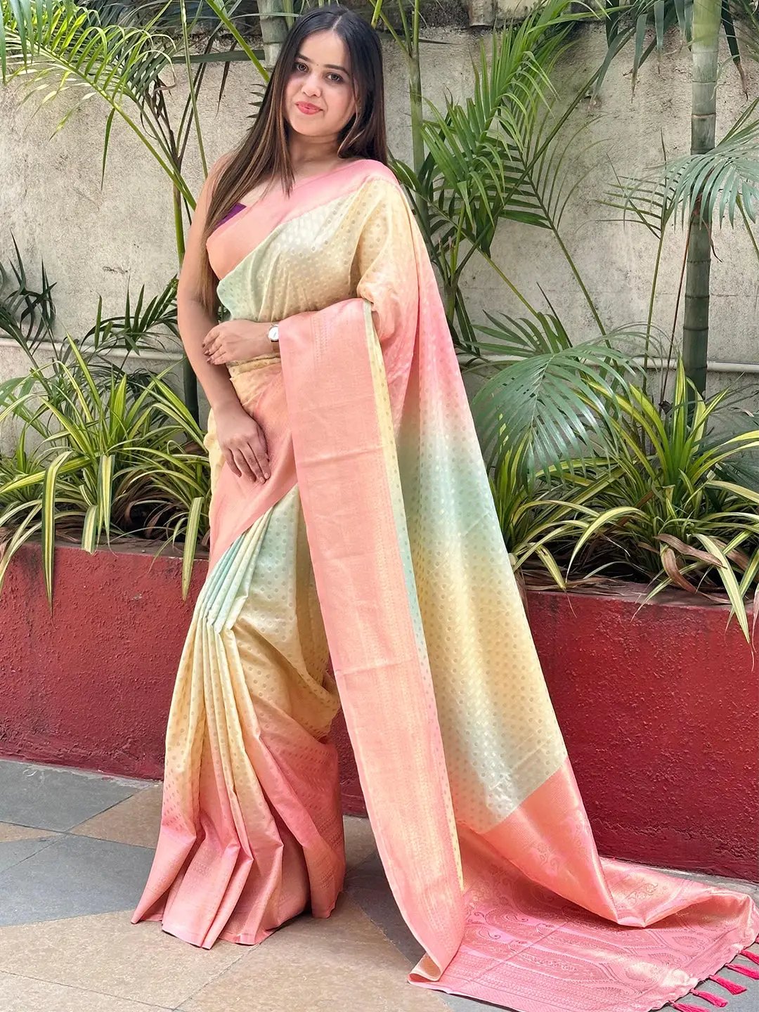 Soft Silk Banarasi Ombre Print Party Wear Saree by My Store