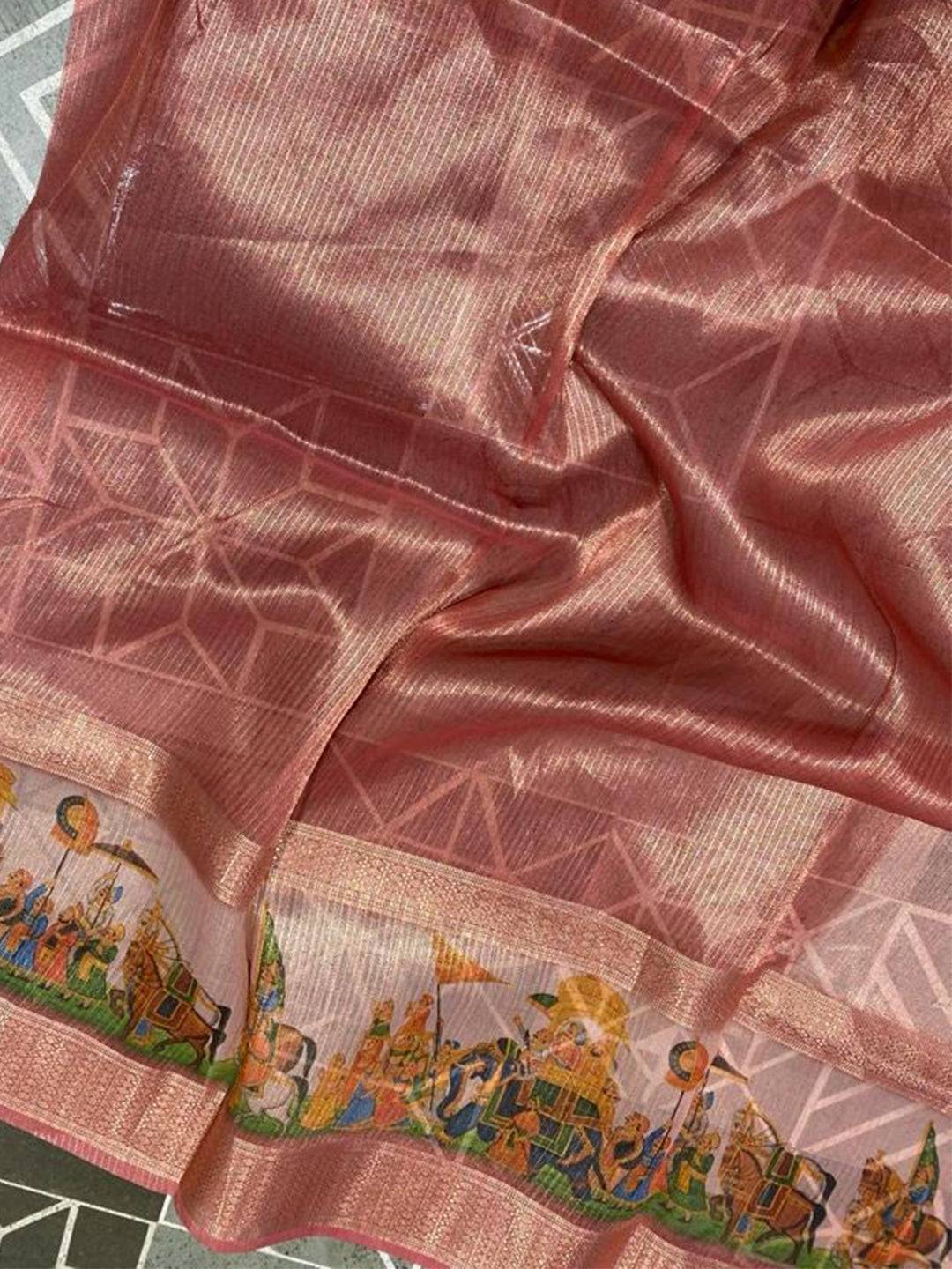 Exclusive Soft Gold Zari Tissue Digital Print Saree by My Store