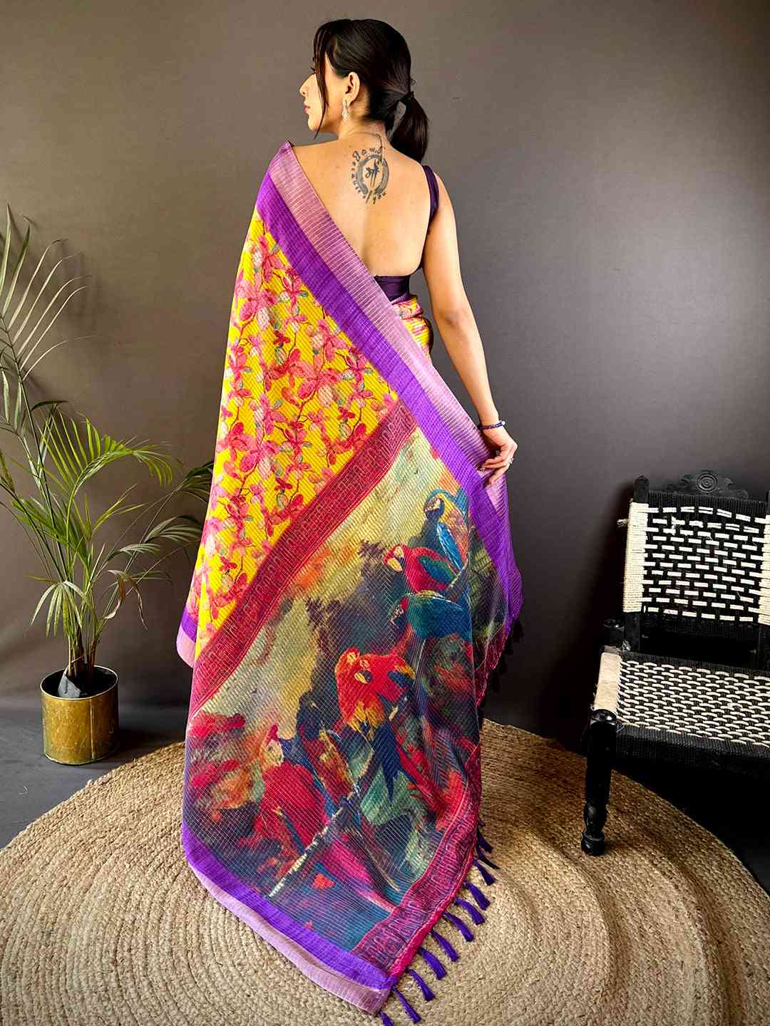 Radiant Yellow Tissue Chanderi Digital Print Saree by My Store