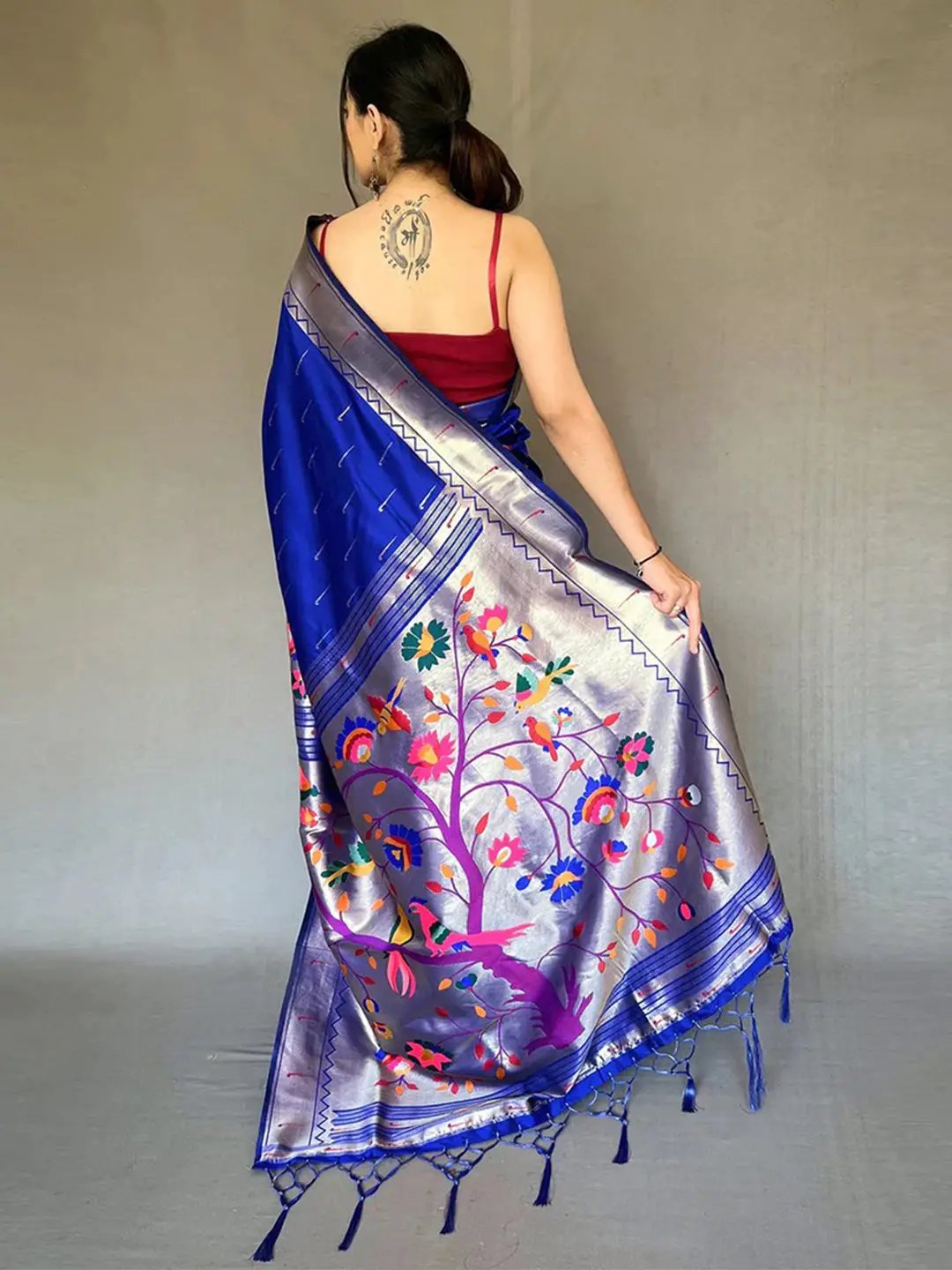 Royal Blue Paithani Big Border Zari Woven Saree