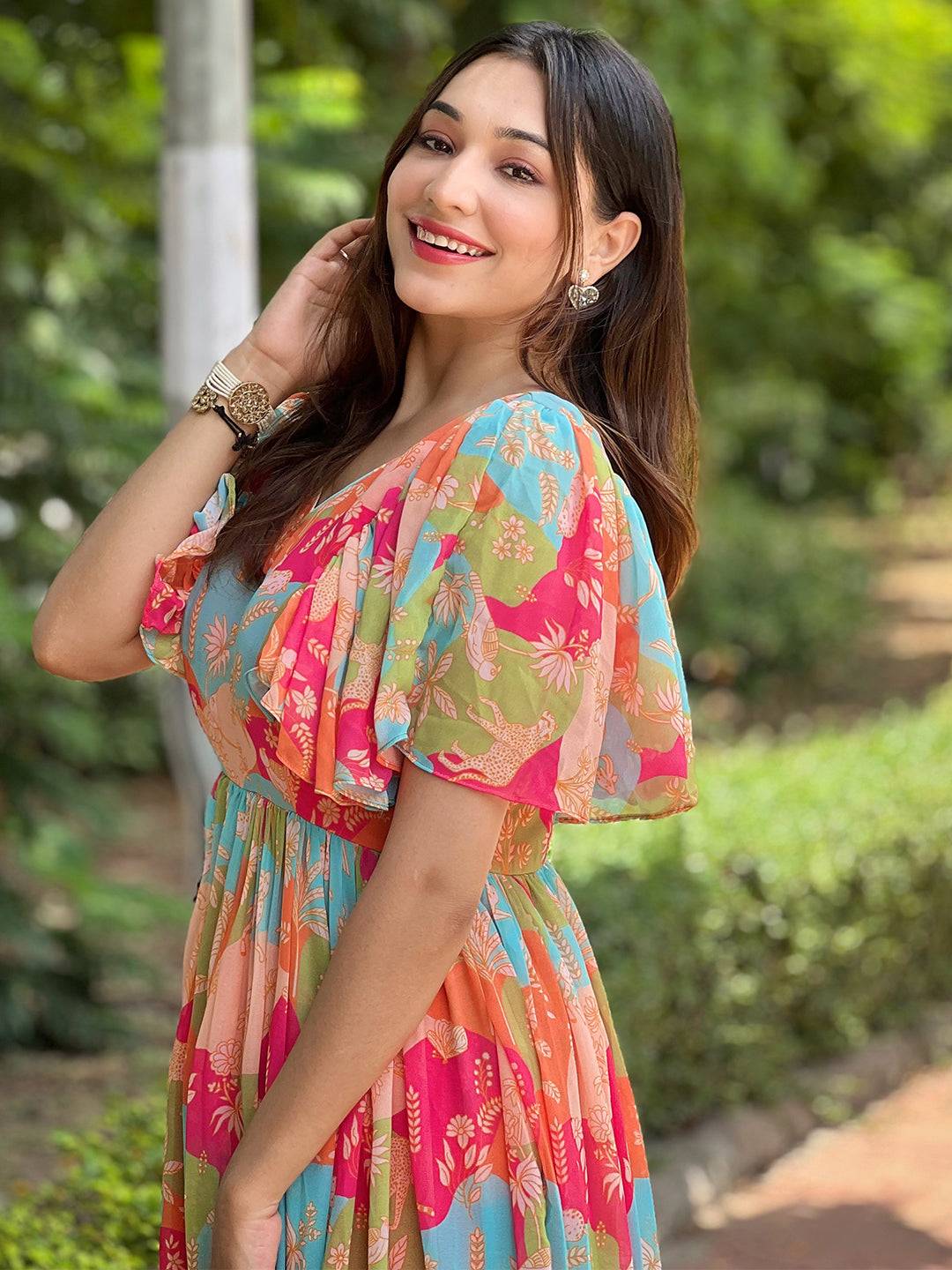 Floral Flared Multi Colour Flary Dress by My Store