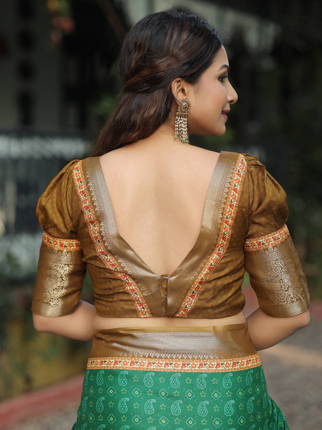 Viscose Dola Silk Turquoise Colour Saree with Floral and Mughal Print - Luxe