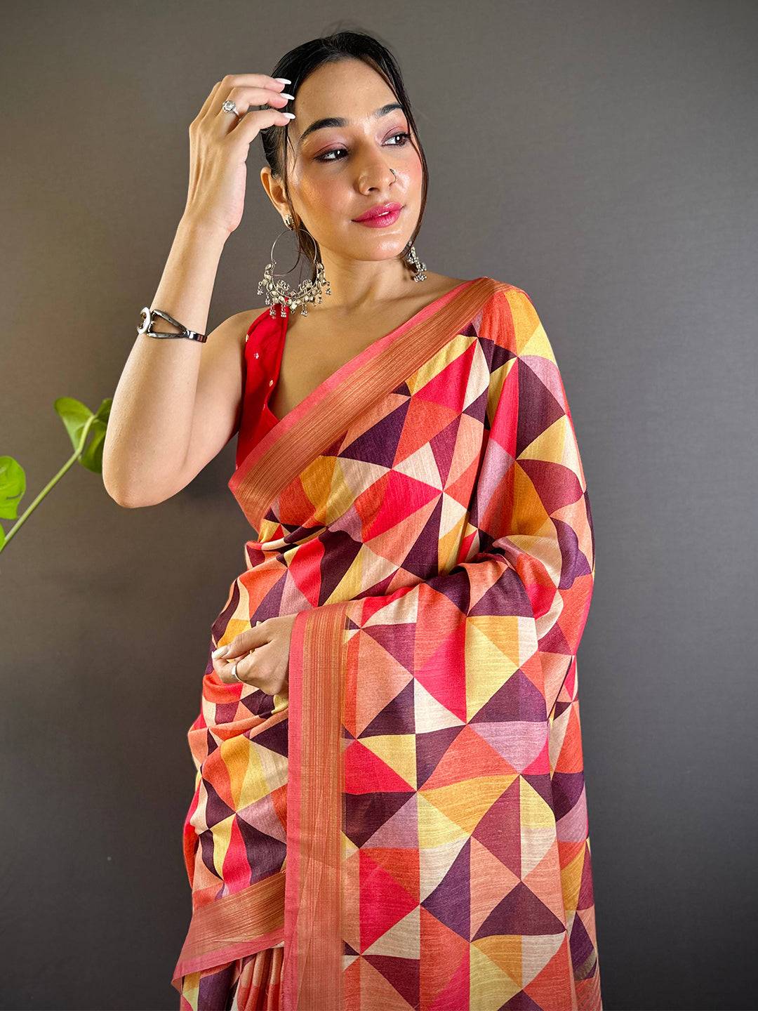 Geometric Linen Saree by My Store
