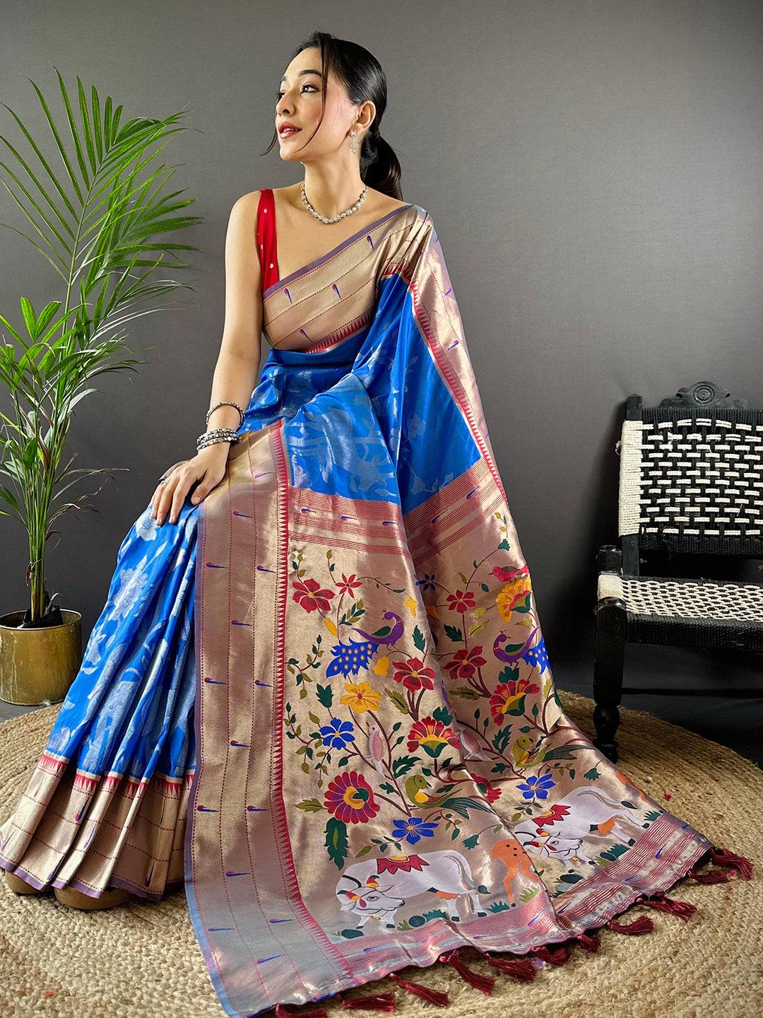 Royal Blue Paithani Silk Pichwai Woven Saree by My Store