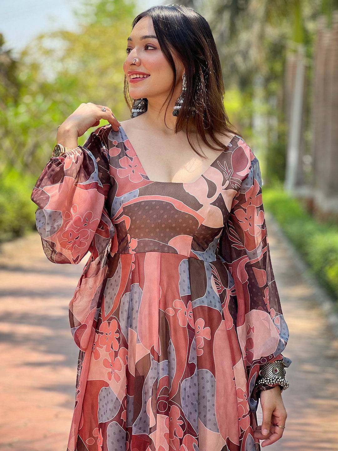 Coffee Brown Abstract Print Dress by My Store
