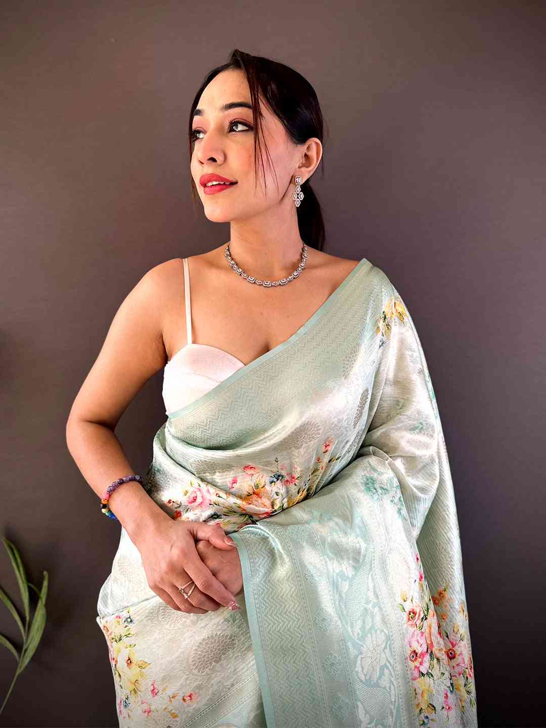 Ethereal Mint Kanjivaram Digital Silk Saree by My Store