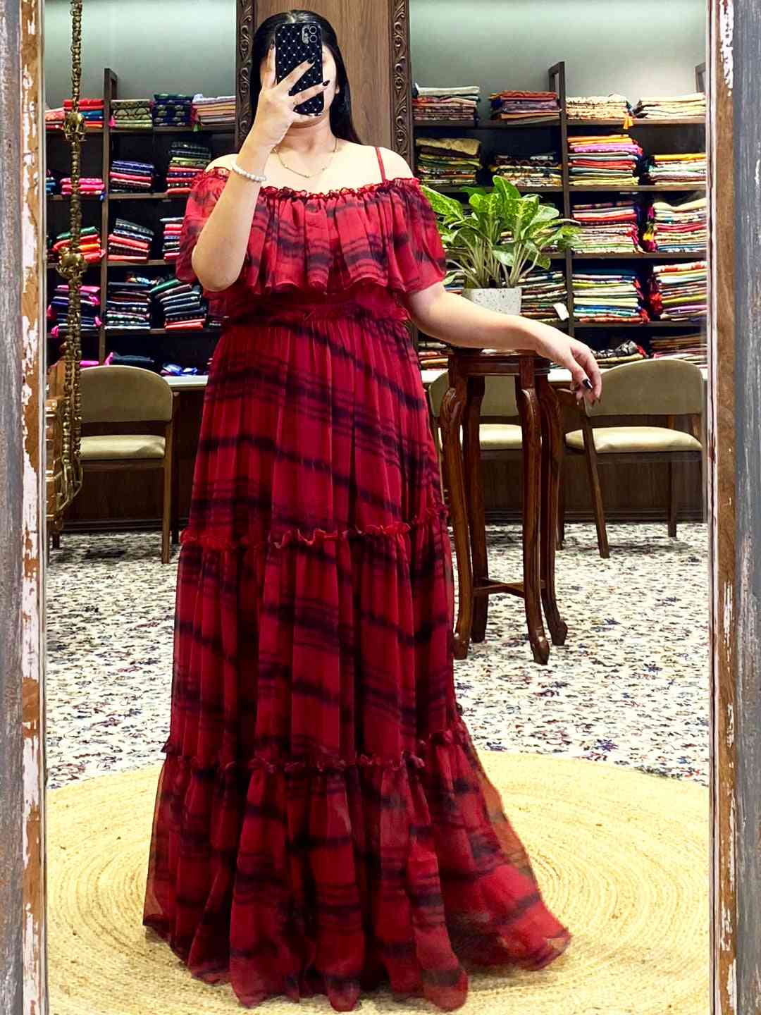 Tartan Print Off-Shoulder Ruffle Dress by My Store