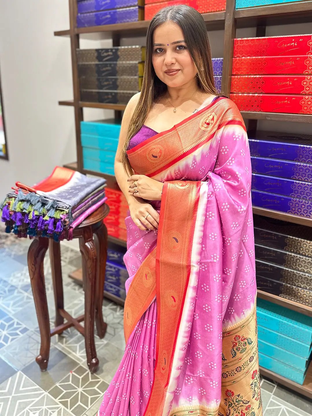 Exclusive Paithani Minakari Pallu With Bandhej Print Saree by My Store