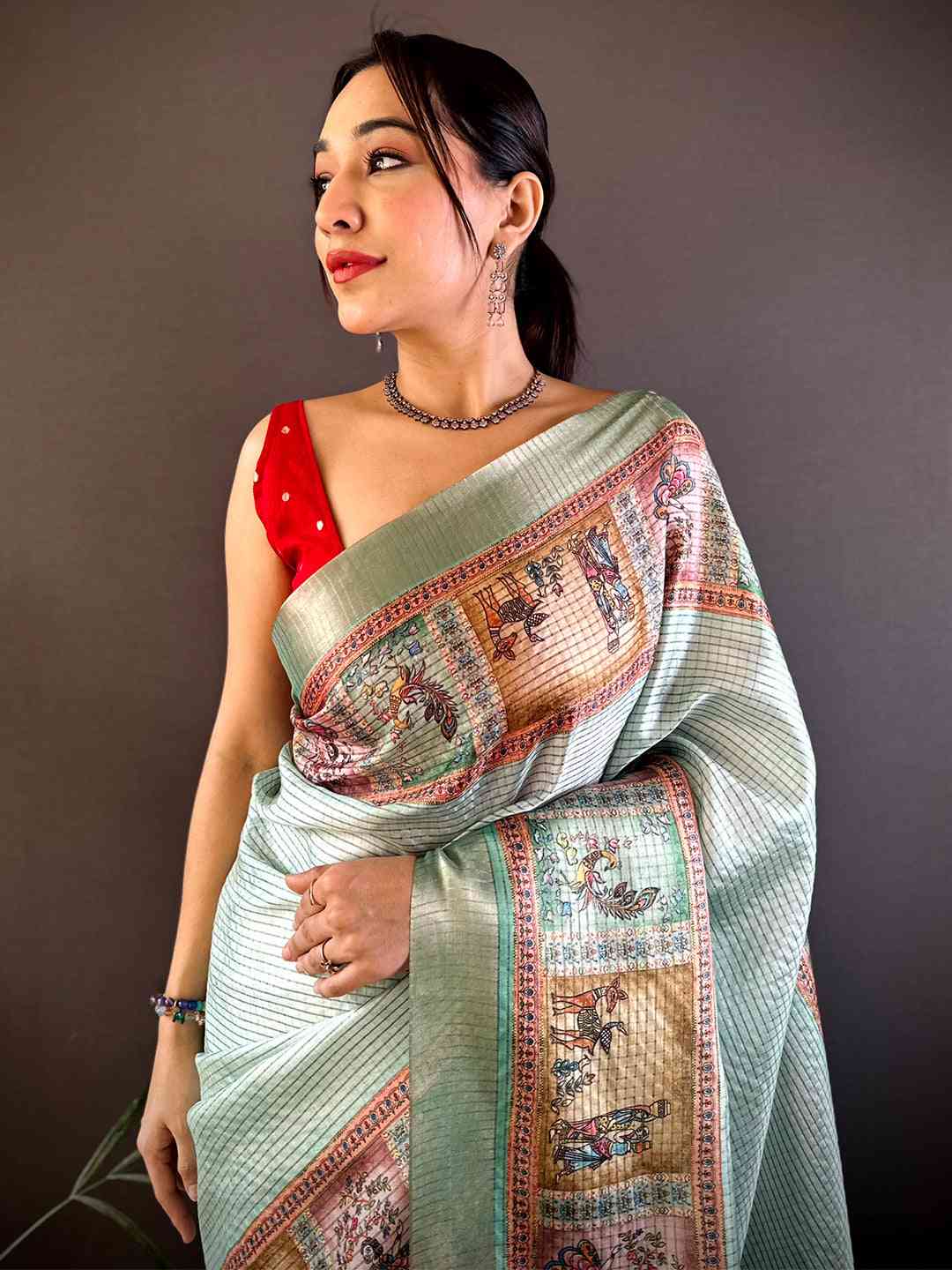 Radiant Sky Blue Soft Silk Digital Print Saree by My Store
