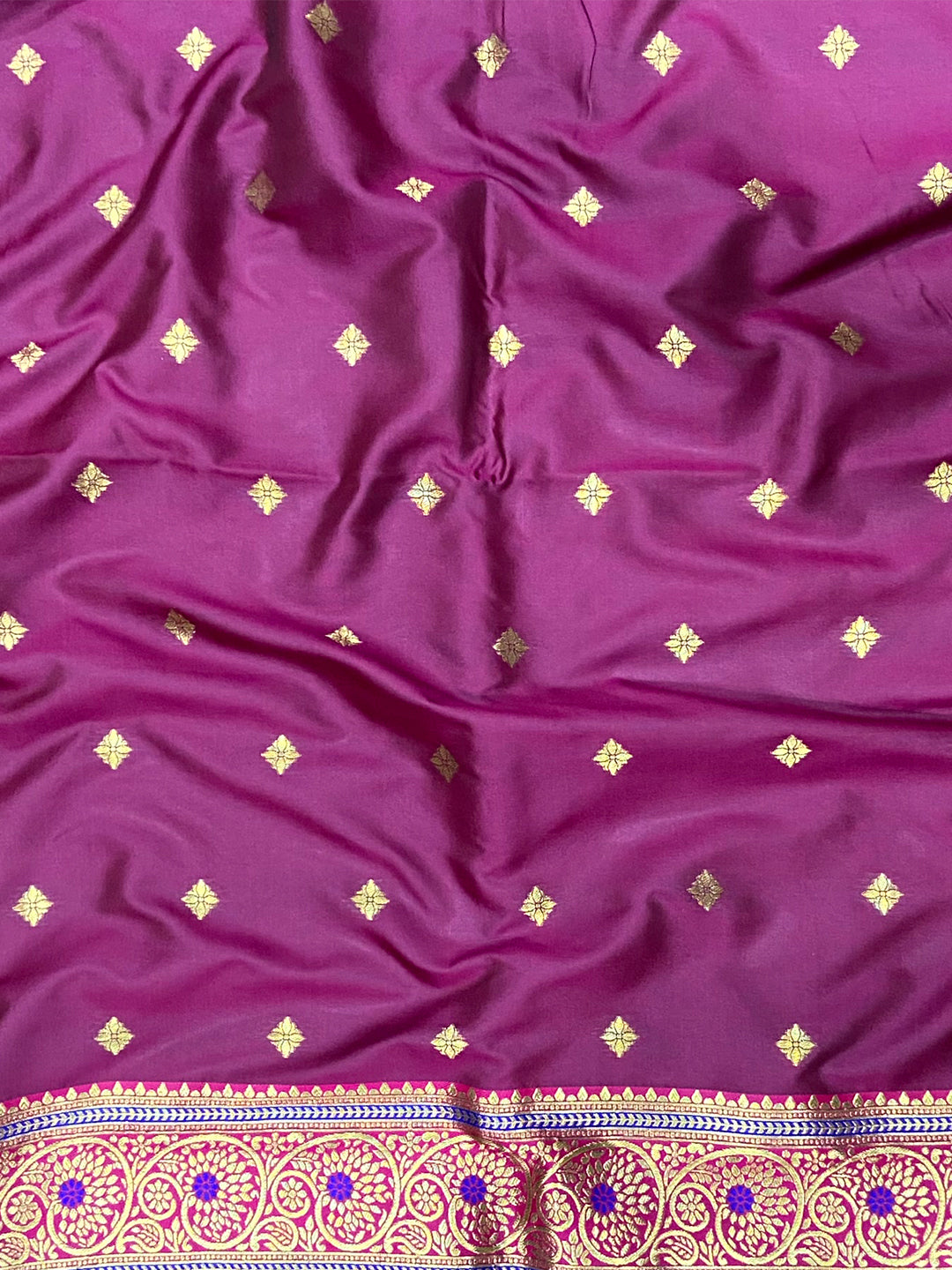 Purple Gold Zari Peacock Butta Soft Silk Saree by My Store