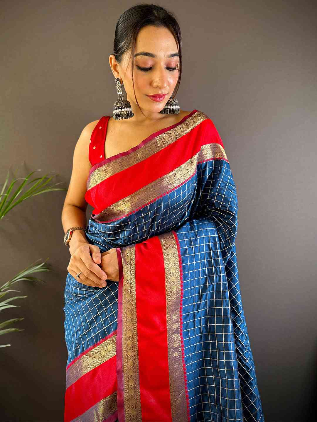 Royal Blue Silk Woven Kanchi Banarasi Saree by My Store