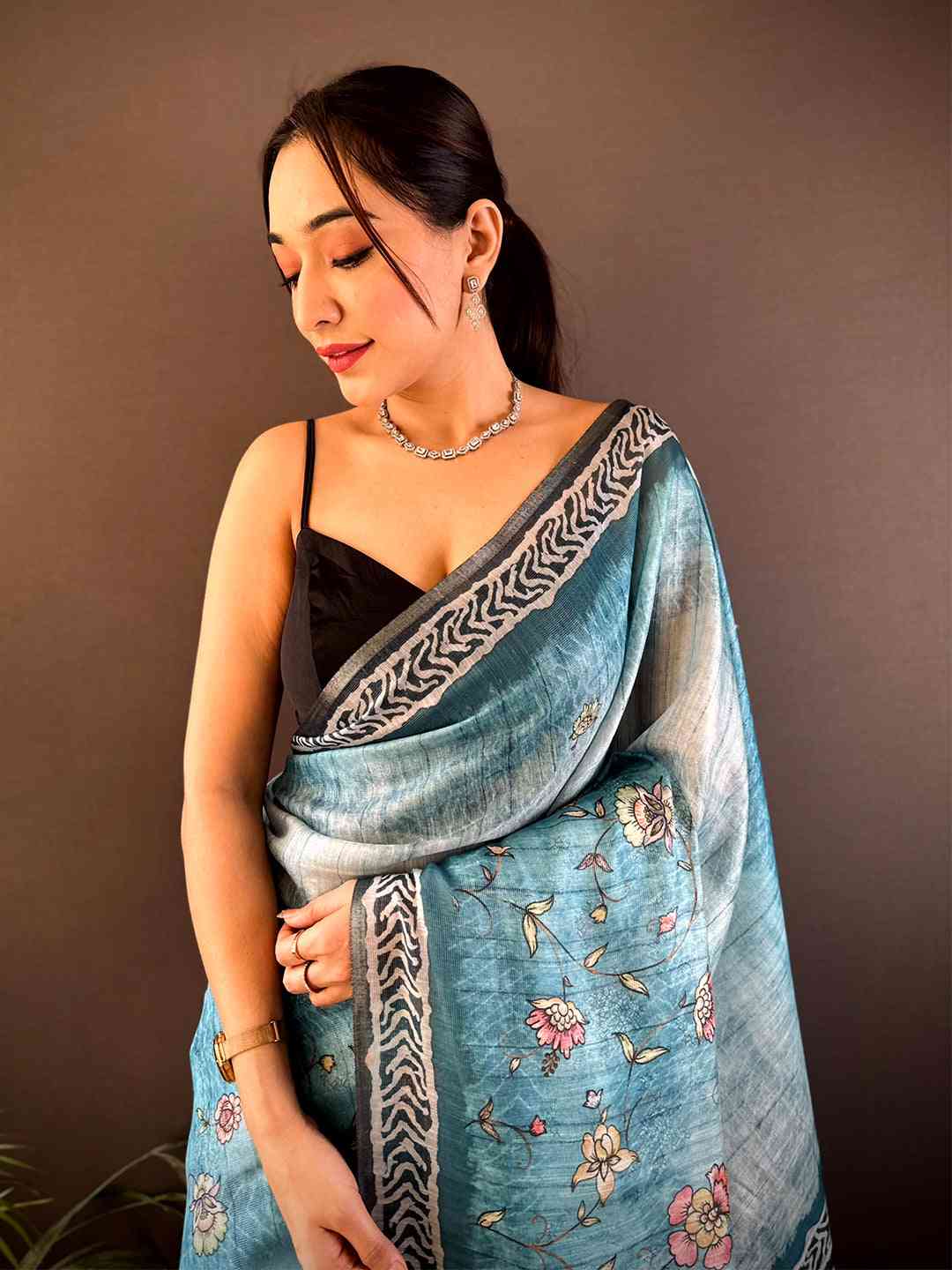 Blue Tissue Digital Print Saree by My Store