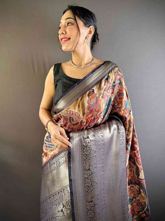 Heritage Bloom Kalamkari Silk Saree by My Store
