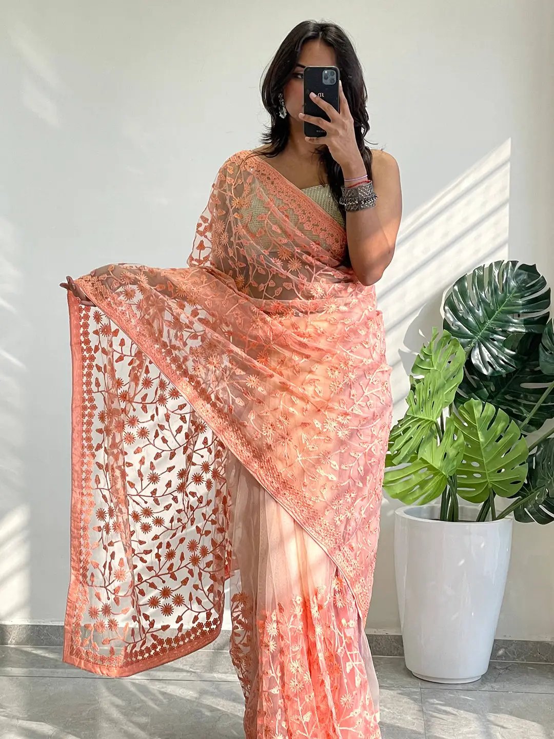 Elegant Saree Adorned with Ethnic Motifs, Intricate Threadwork, and Embellished Borders by My Store