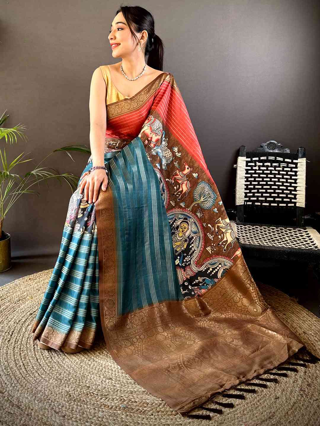Red Soft Crep Silk Ombre Print Saree by My Store