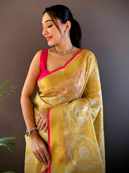 Minakari Floral Saree With Pink Tassels by My Store