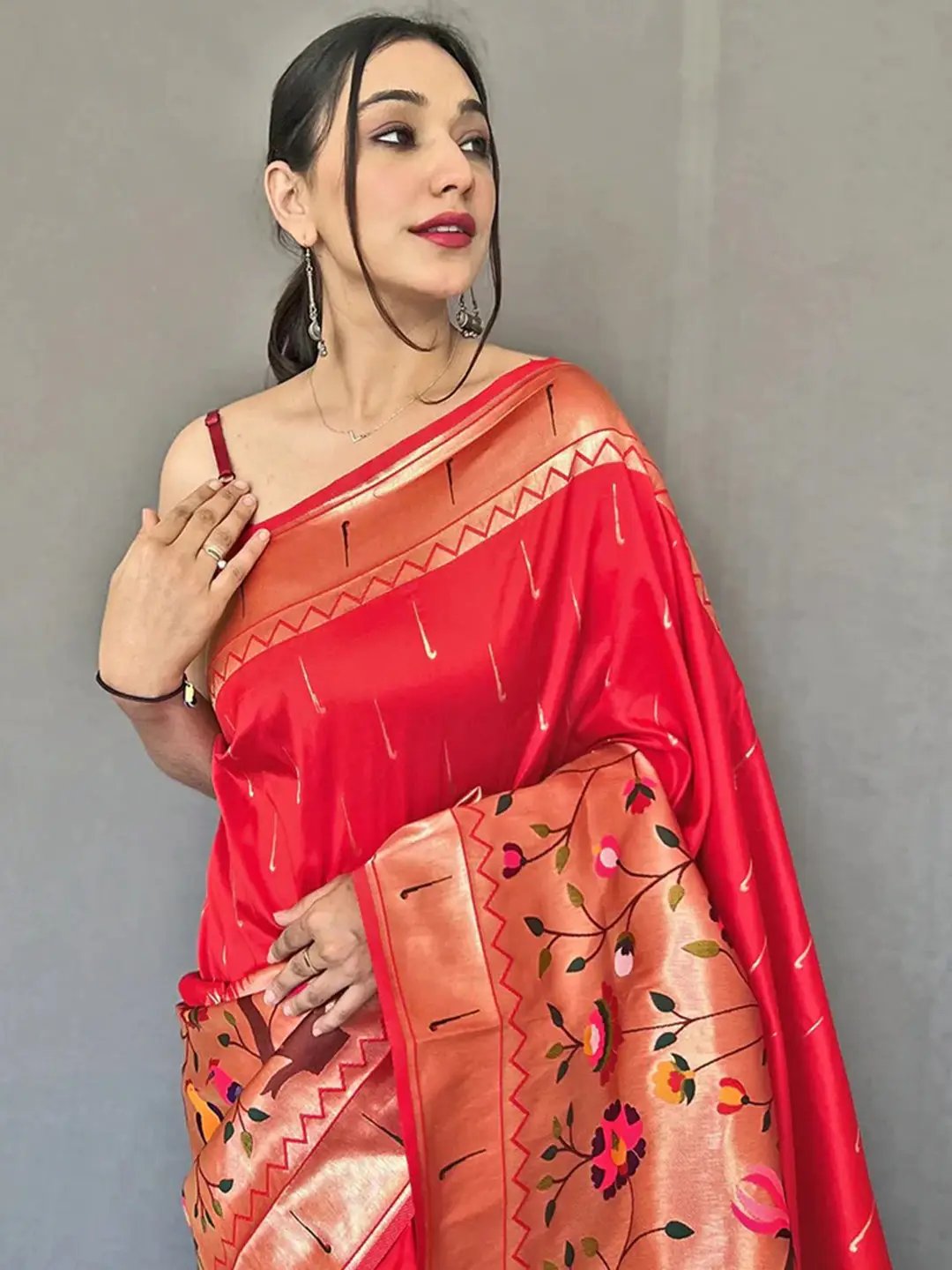 Royal Red Paithani Big Border Zari Woven Saree by My Store