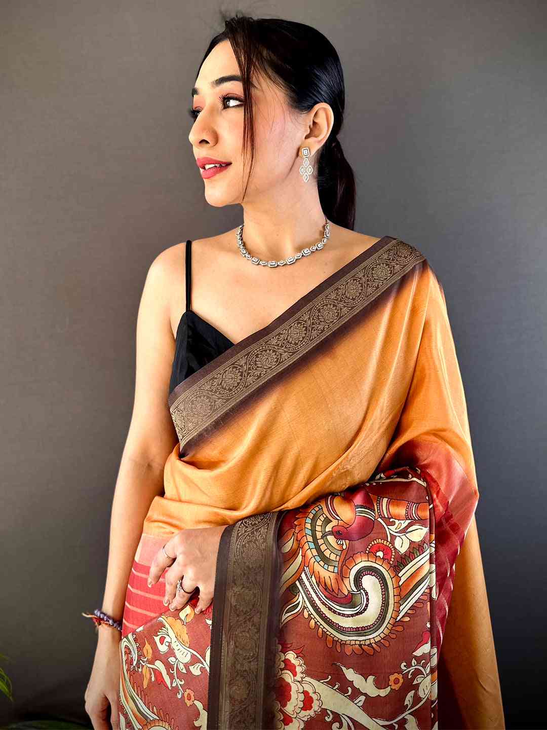 Merigold Kalamkari Ombre Soft Silk Saree by My Store