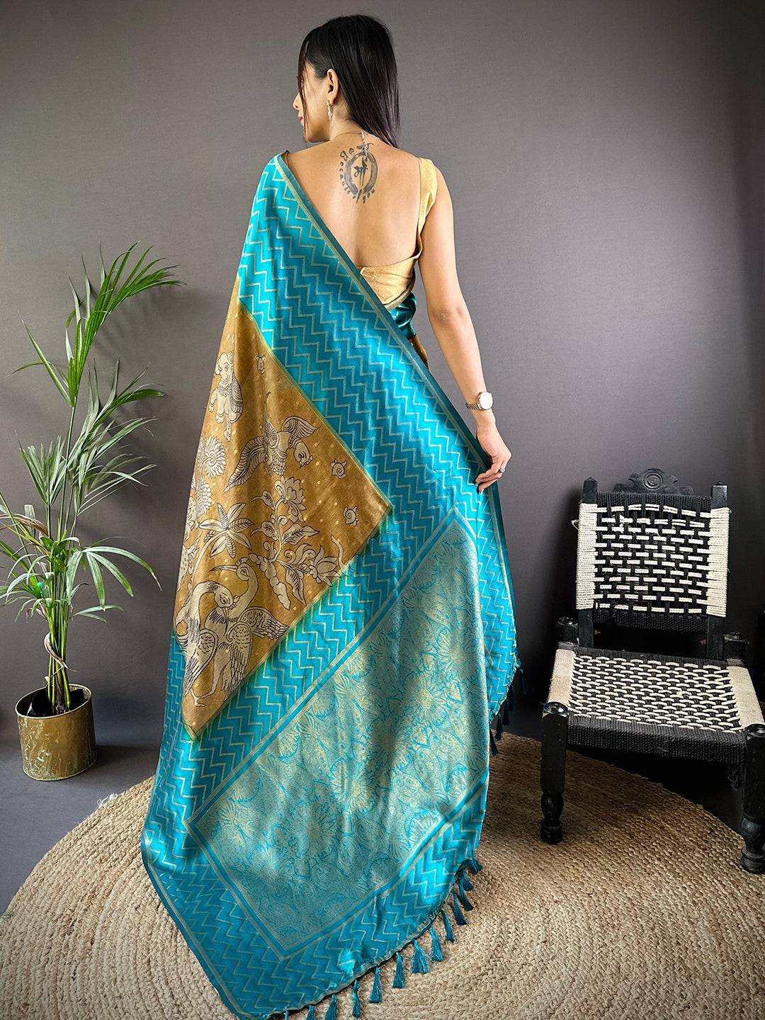 Rama Heritage Weave Kalamkari Soft Silk Saree by My Store