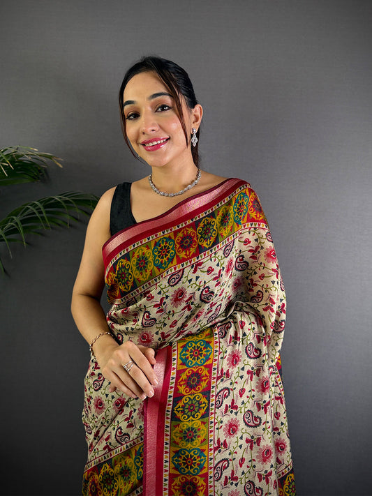 Kalamkari Jall Cotton Viscose Saree by My Store