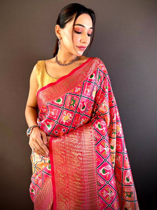Ombre Peach Soft Silk Patola Print Saree by My Store