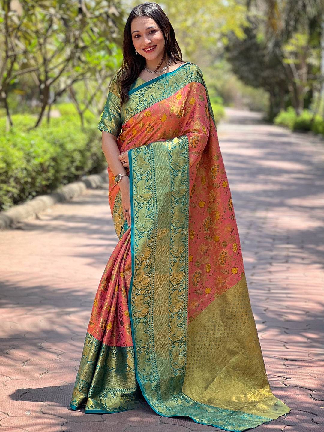 Pink Colour Banarasi One Grm Tissue Silk Festive Wear Saree by My Store