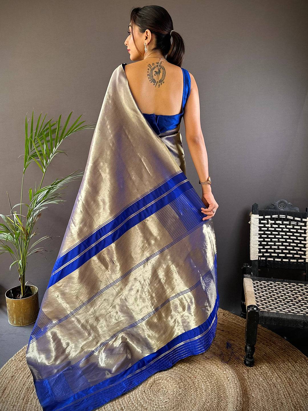 Silver Elegance Kanjivaram Saree by My Store