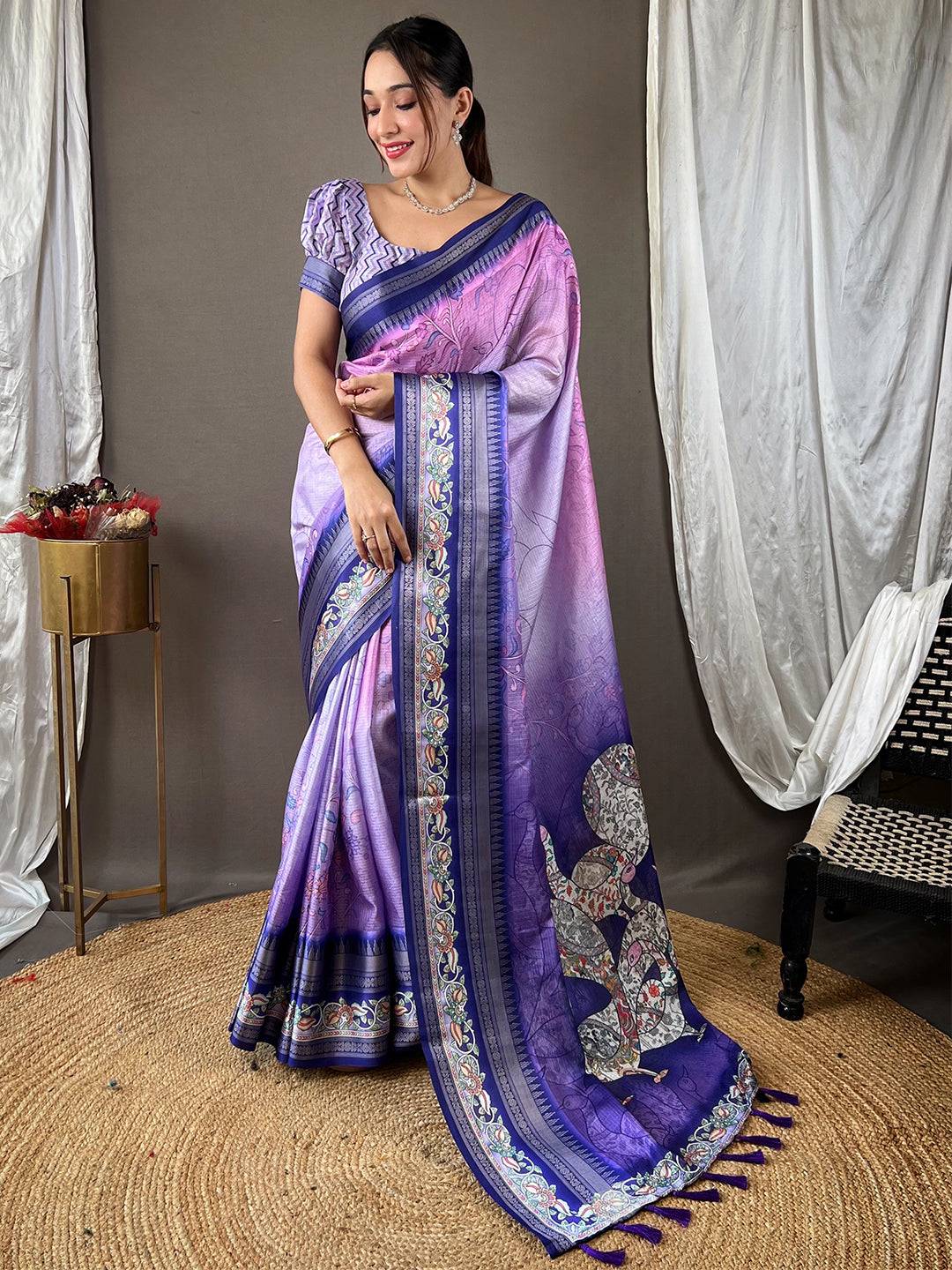 Iris Purple Kota Satin Border Saree by My Store