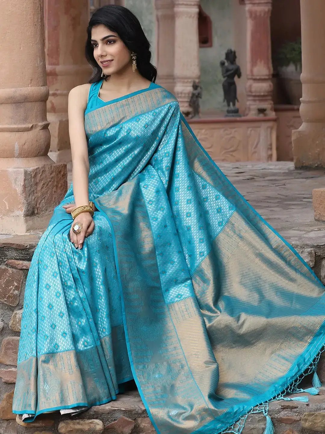 Kanjivaram Silk Saree With Zari Work by My Store