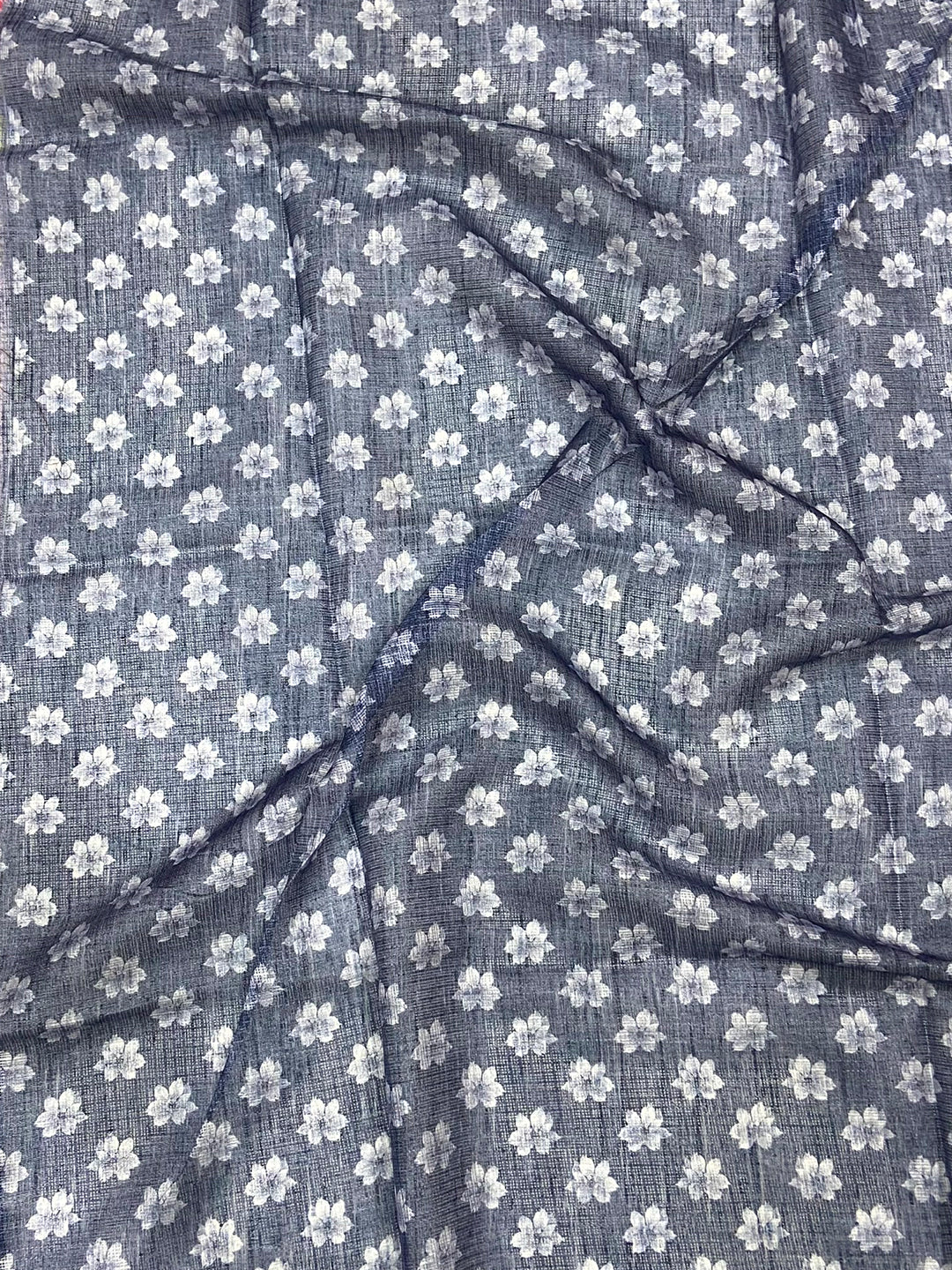 Denim Blue Kota Doriya Floral Cut Work Saree by My Store