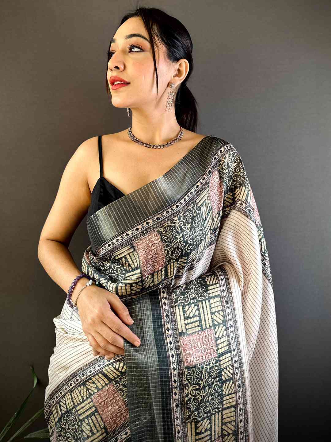 Radiant Black Soft Silk Digital Print Saree by My Store