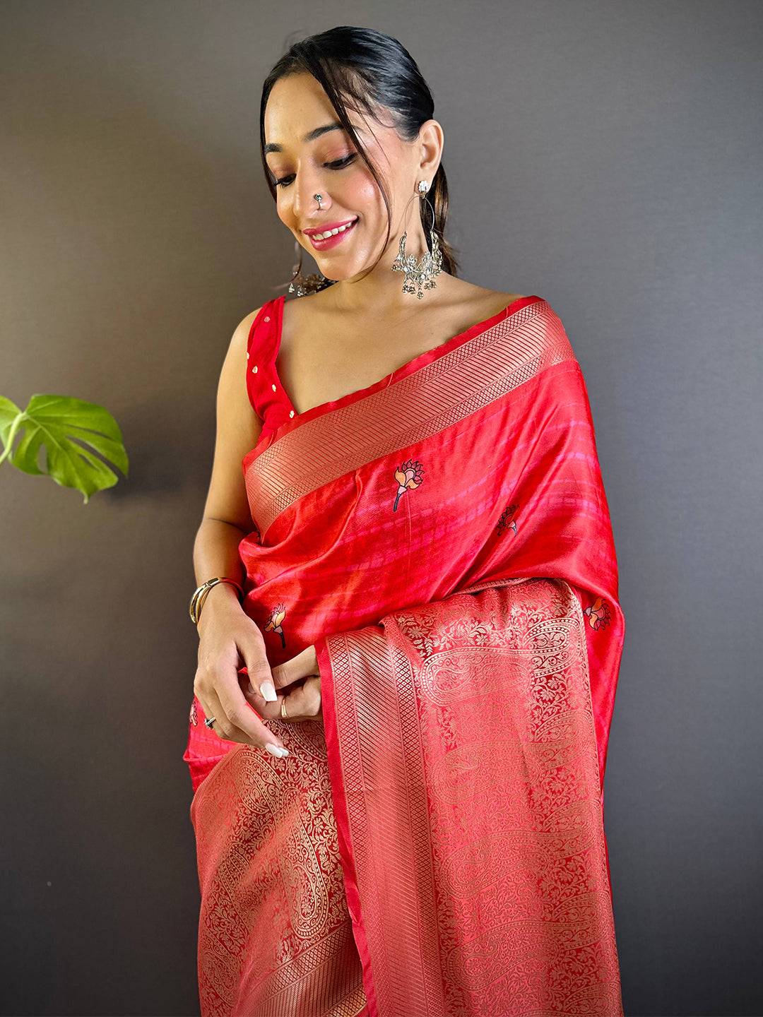 Blush Pink Charry Satin Floral Saree by My Store