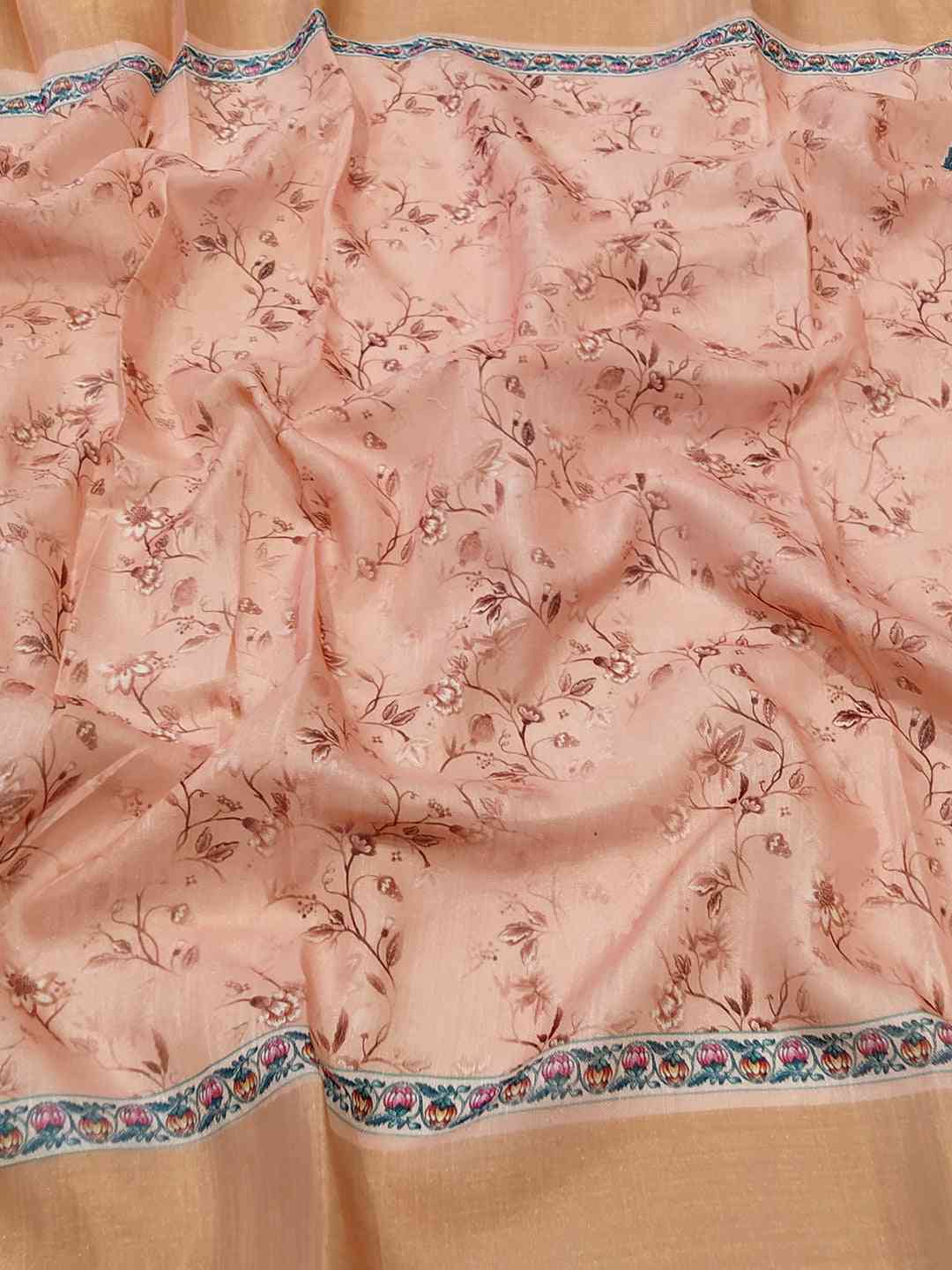 Peach Floral Elegance Exclusive Pure Linen Saree by My Store