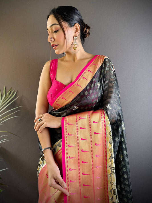 Kora Silk Paithani Kalamkari Saree by My Store