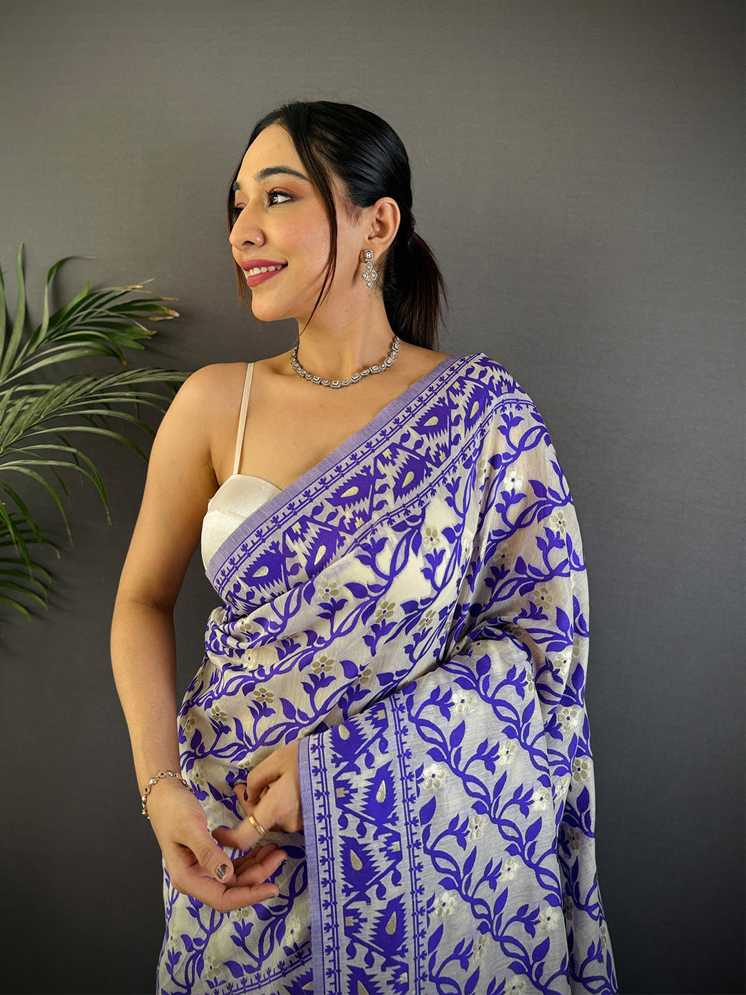 Purple Soft Dhakai Jamdani Silk Saree by My Store