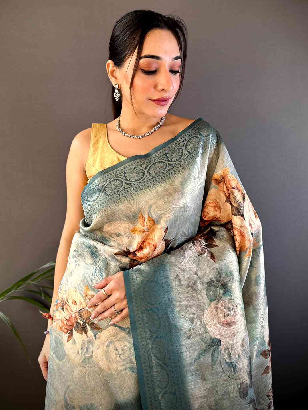 Blue Slub Ghicha Zari Pallu Saree