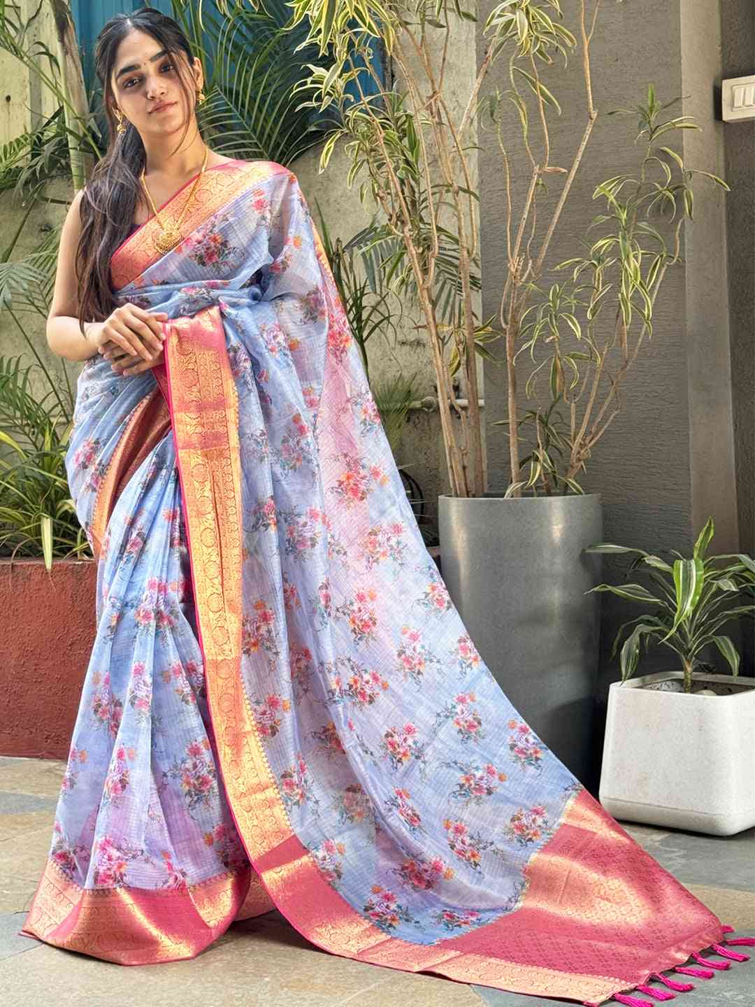 Light Purple Colour Digital Floral Print Kota Silk Saree by My Store