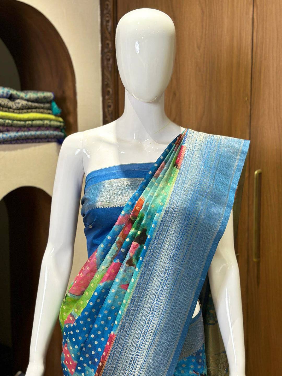 Dark Blue Banarasi Ombre Print Saree by My Store