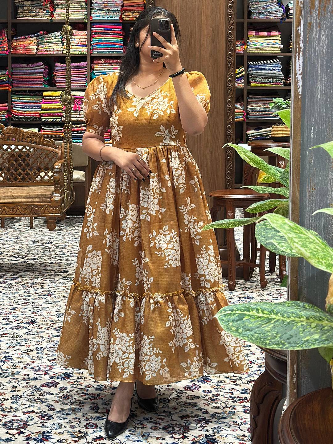 Honey Yellow Floral Midi Dress