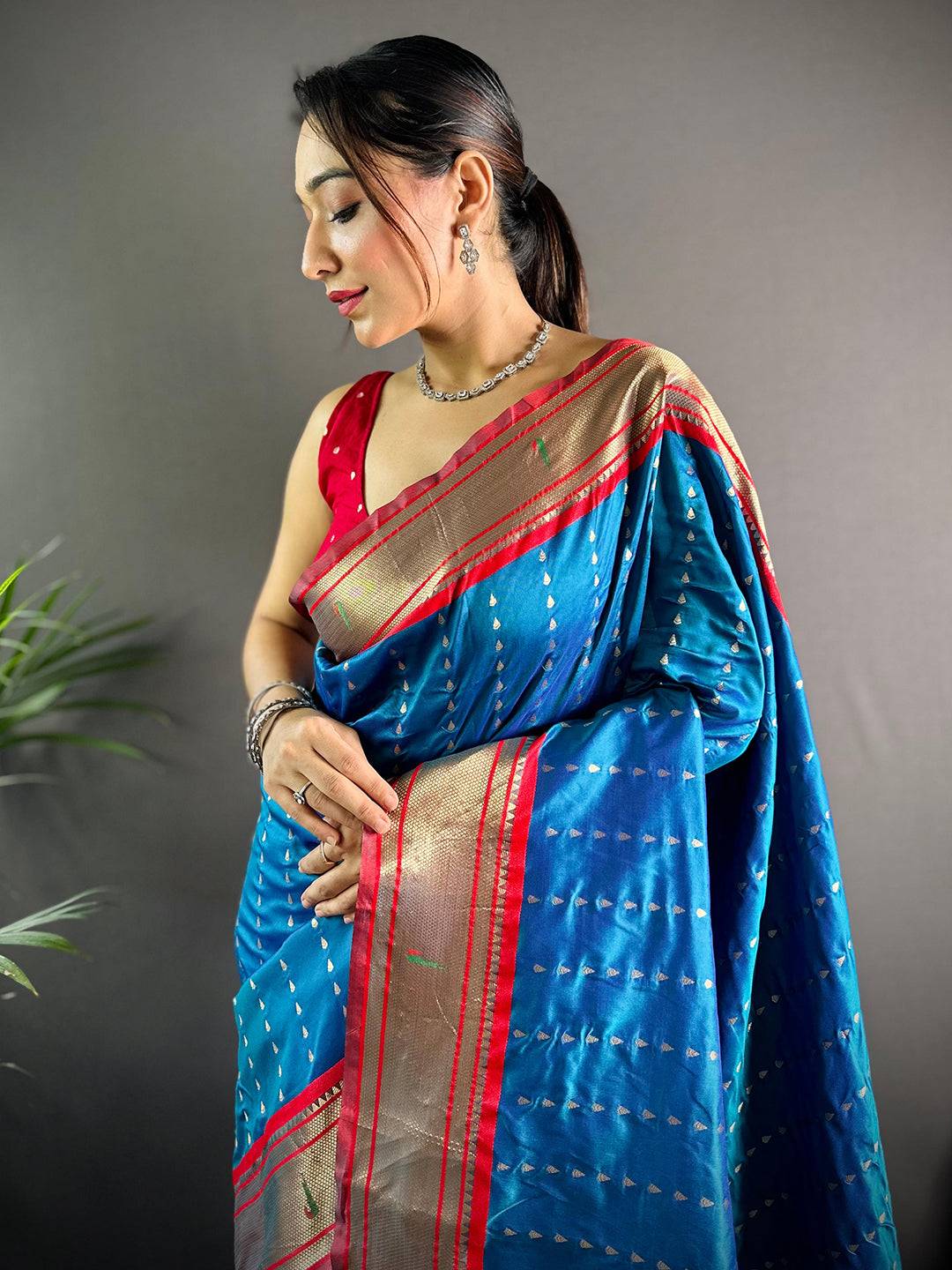Royal Blue Yeola Paithani Saree With Zari Weaving - Luxe