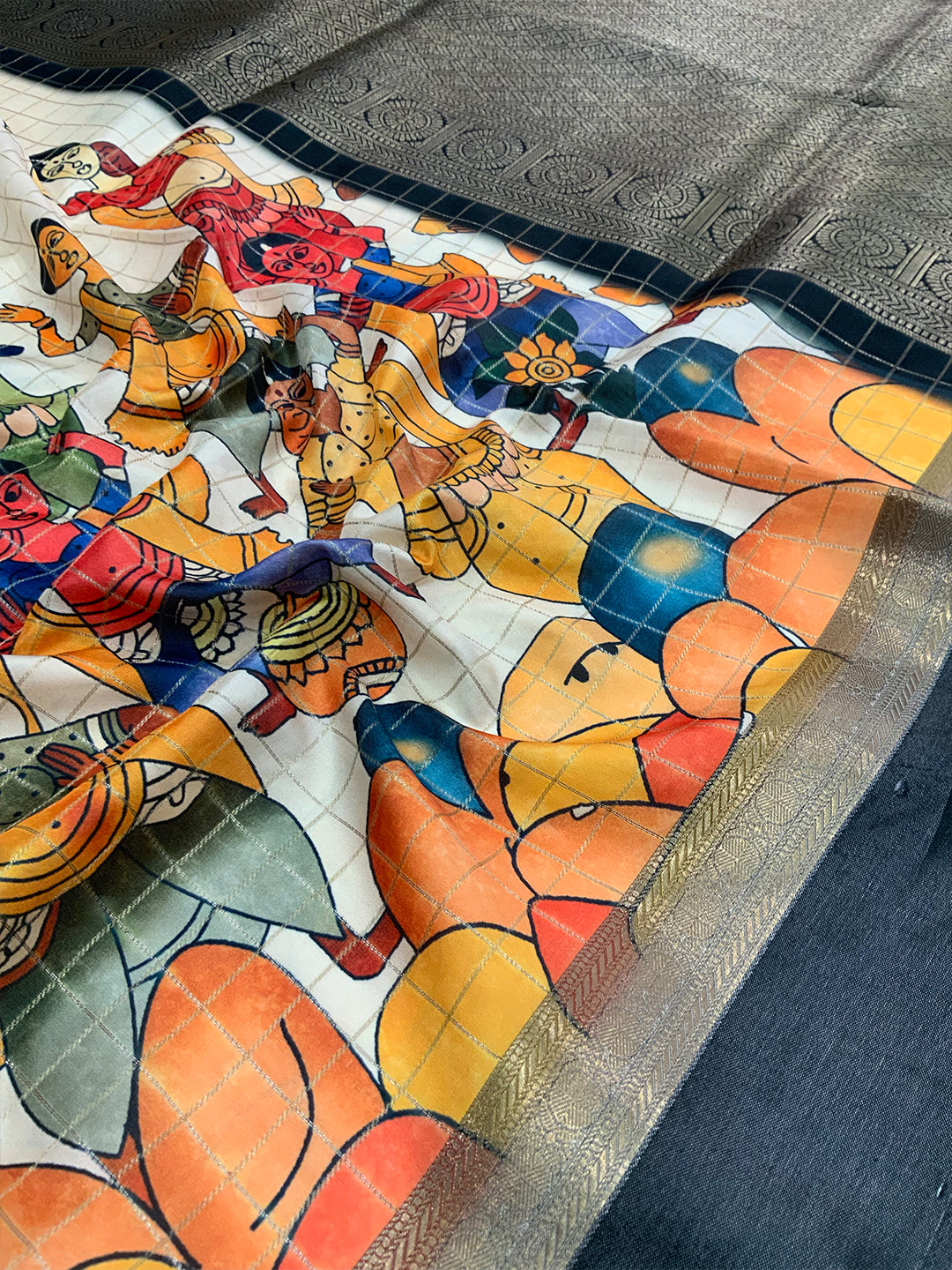 Heritage Kalamkari Satin Bentex Gadwal Saree by My Store
