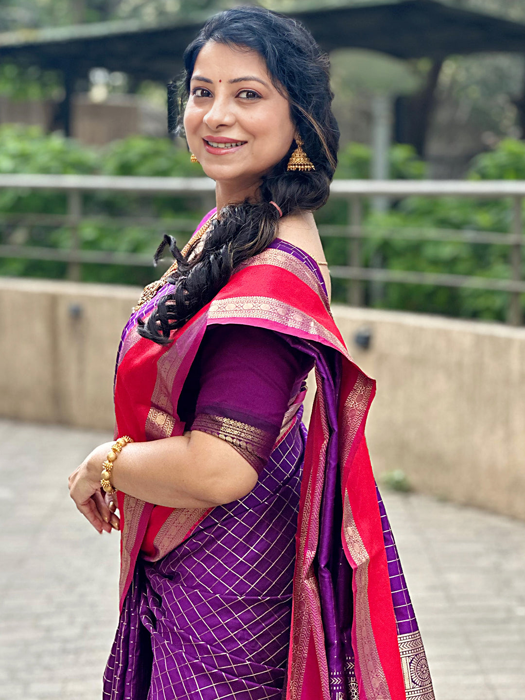Purple Silk Woven Kanchi Banarasi Saree by My Store