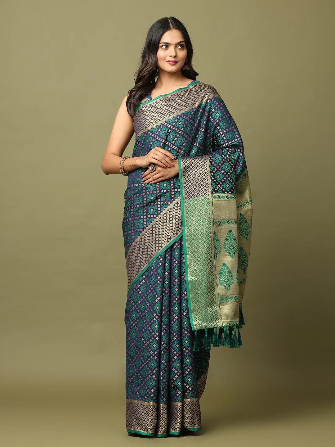 Navy Soft Banarasi Patola Zari Party Wear Saree by My Store