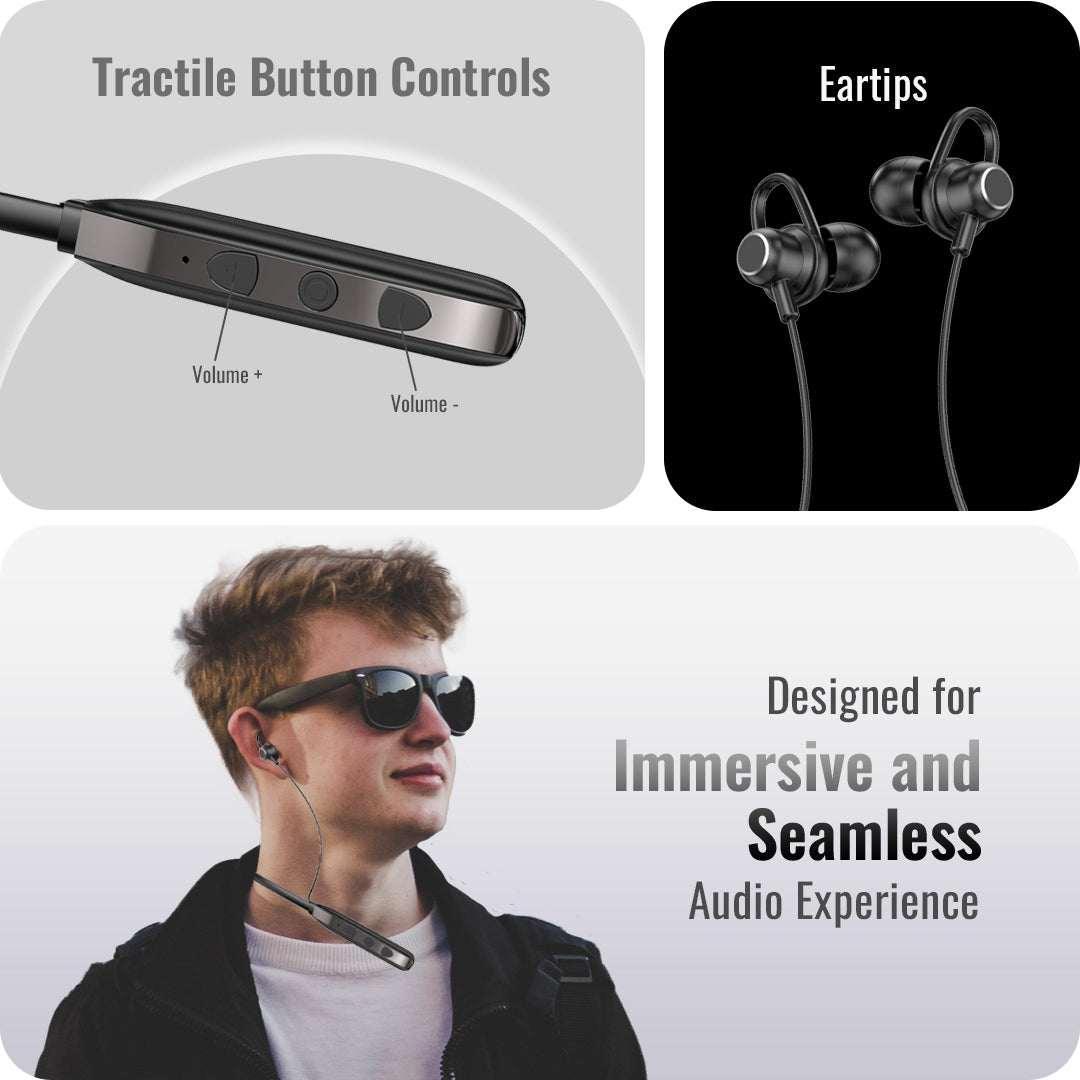 TecSox Verve Bluetooth Neckband | Metallic Touch + High Bass
