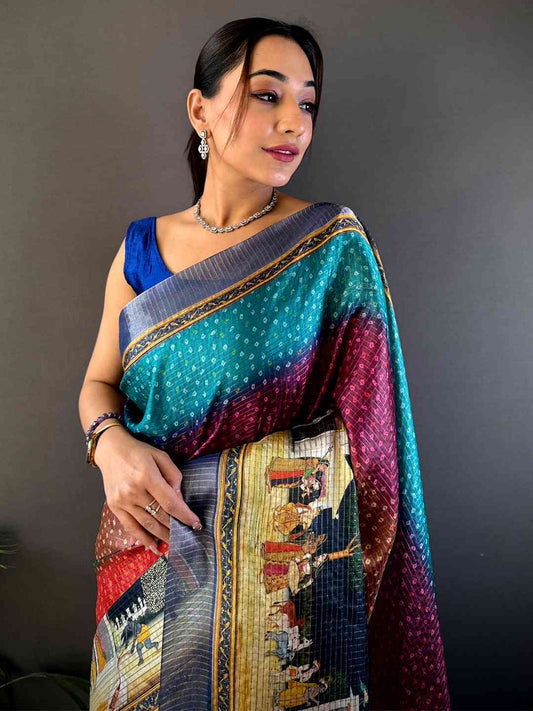 Heritage Silk Blend Bandhani Print Saree by My Store